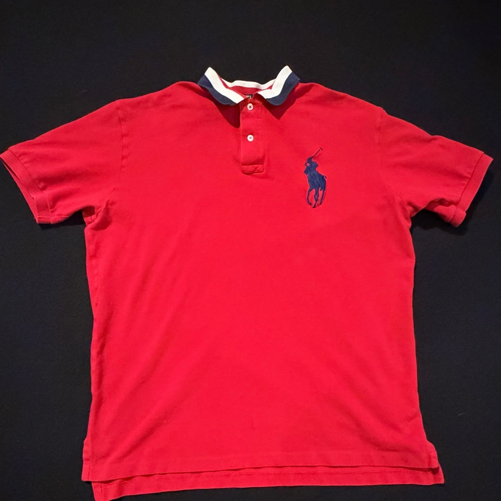Polo By Ralph Lauren Large Blue Big Pony Red Short Sleeve‎ Mens XL
